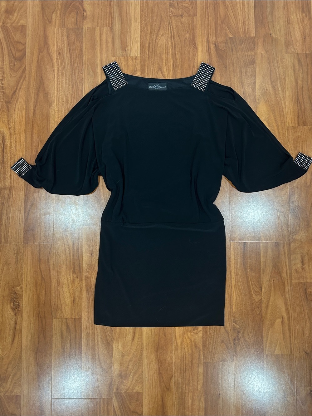 Betsy & Adam Black Mini Dress with Studded Straps